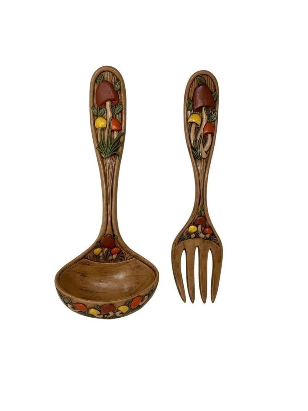 Arnels Mushroom Ladle Fork Wall Hanging 1970s Decor Ceramic 17 inch MCM Vintage